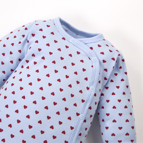 Body bebé Love Eevi azul con corazones 100% algodón, apertura completa