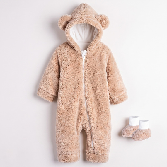 227270 Nicol BENEK Mono de bebé con capucha y botitas beige con diseño de osito