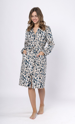 Bata de mujer Leveza Virginia 1676 - algodón azul marino, manga larga, corte clásico