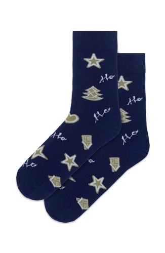 Calcetines navideños Gatta U04156 de algodón unisex con costuras planas - navy