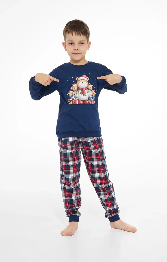 Cornette Family Christmas 593/186 966/186 Pijama infantil de algodón azul marino