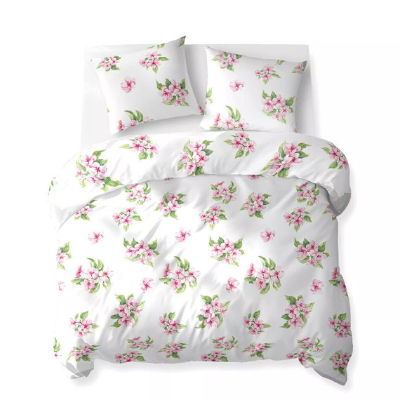 5766 A Cotton Bloom Detexpol ropa de cama blanca con flores rosas - 100% algodón, reversible, producción polaca