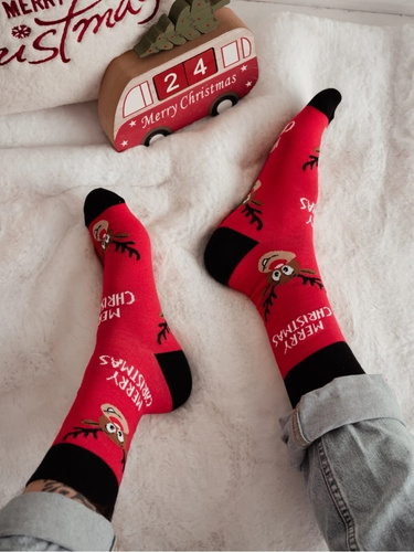 Calcetines de hombre Milena 1290-045 Navideños con renos rojos de algodón