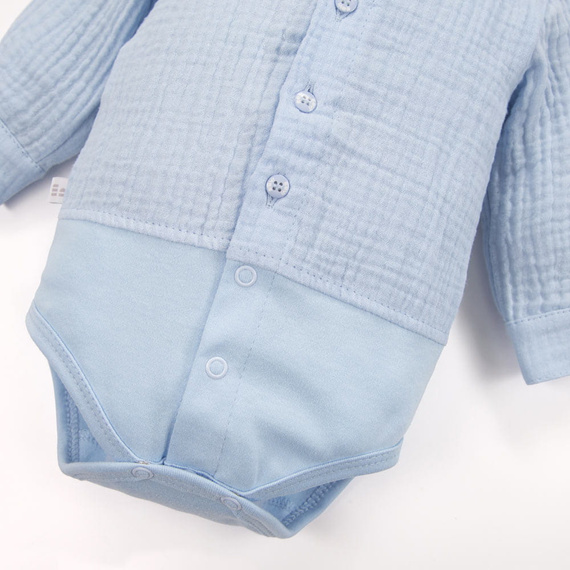 Ceremonia muselina camisa cuerpo con cuello para niño Eevi elegante- azul