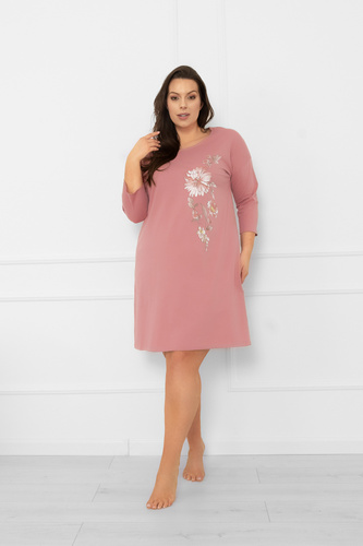 Camisón de señora Akita - algodón, manga 3/4, aplicación floral Moda Italiana