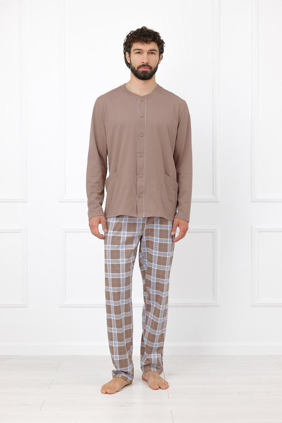 Italian Fashion Wilhelm Pijama para Hombre 100% Algodón Botones Cuadros - cappuccino