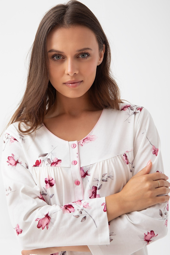 338 Camisón Luna crudo - algodón, manga larga, escote con botones