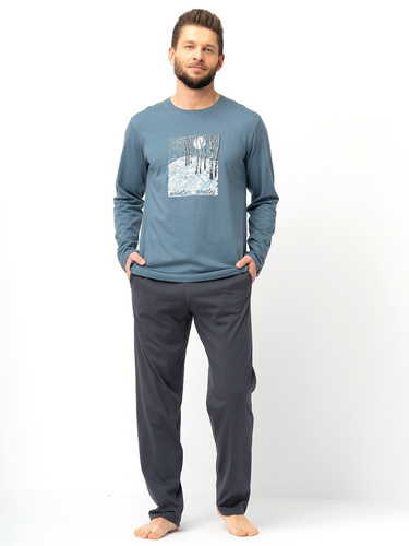 Pijama de hombre Key MNS 627 gris - algodón, manga larga, corte clásico