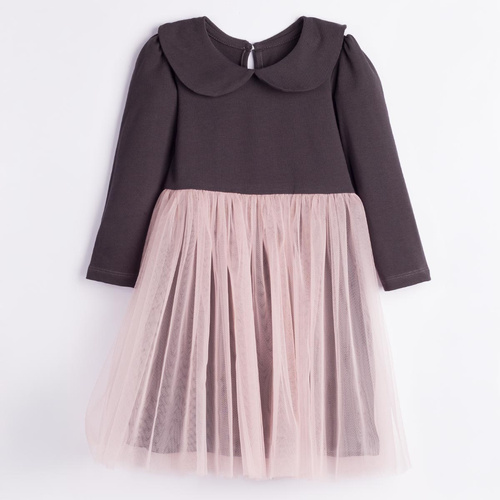 Vestido infantil Nicol Tosia 225166 de tul gris grafito y rosa empolvado