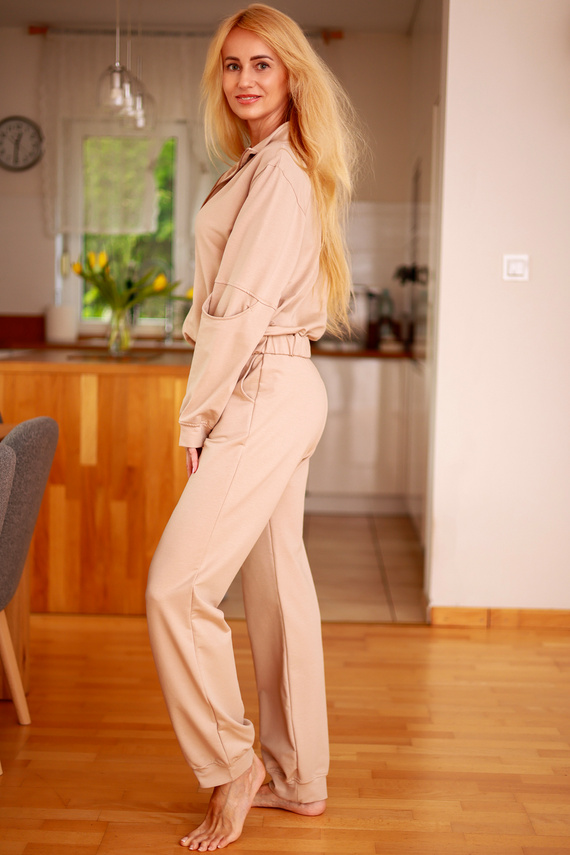 Fogo chándal de mujer en algodón con bolsillos - Mirale - producción polaca - beige