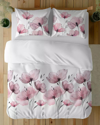 5496 B Ropa de cama de algodón blanco con flores de color rosa acuarela Naturalis- Detexpol