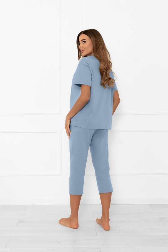 Pijama señora Ksara - manga corta, pantalón 3/4, algodón Moda Italiana - acero