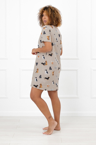 Camisón de mujer Italian Fashion Essi de algodón, manga corta, con estampado de perritos
