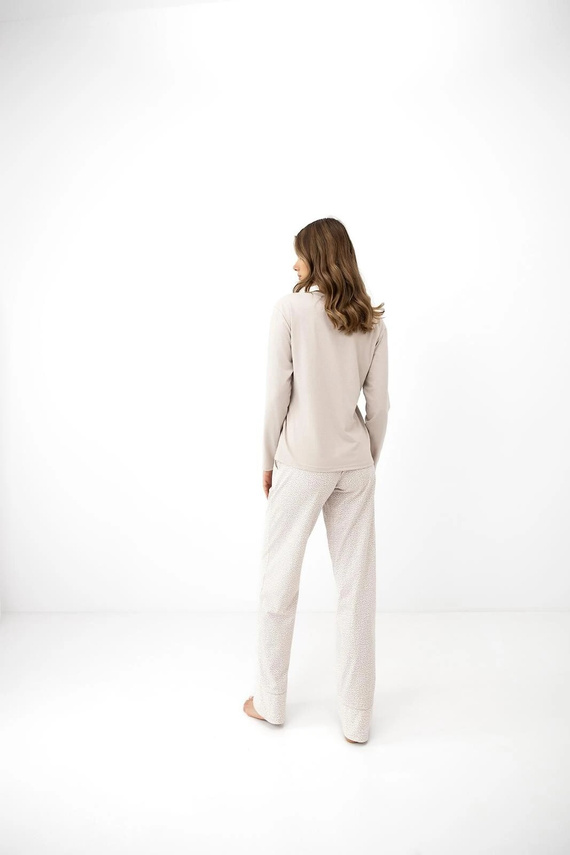 Pijama de mujer Sensis Lyanna beige de algodón con pantalones largos y estampado de flores