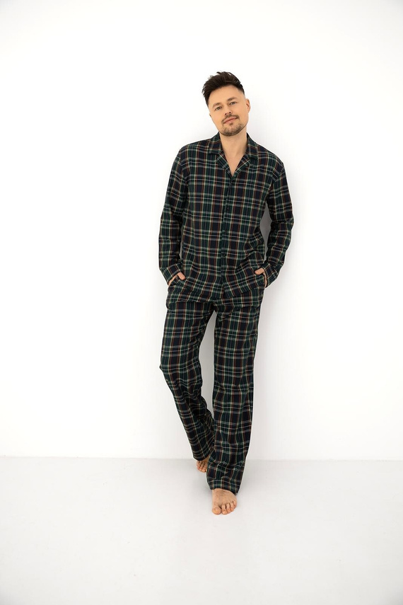 Sensis George pijama hombre 100% algodón franela verde de cuadros