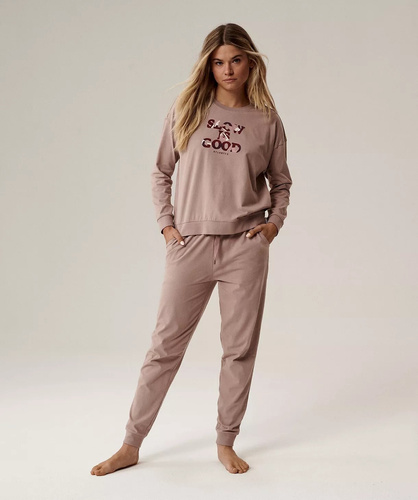 Pijama de mujer Atlantic NLP-499 beige - algodón, manga larga, cómodo y elegante