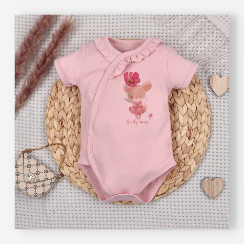 Body bebé Nini Little Mouse algodón orgánico cruzado manga corta piel sensible