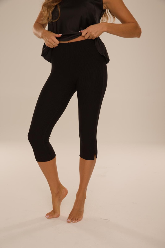 De Lafense Sienna 084 pantalones de mujer 3/4 de viscosa acanalada - negros