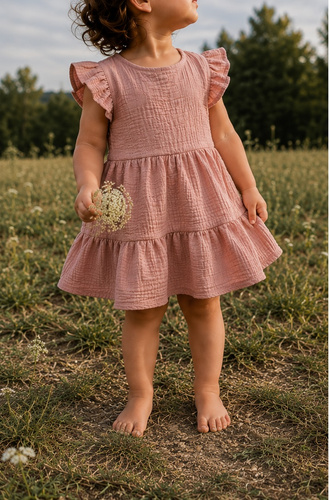 Vestido infantil de muselina Mamatti SE50510 rosa empolvado algodón