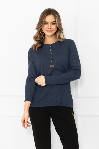 Gordo Blusa señoras Italian Fashion azul marino - clásico, algodón, manga larga