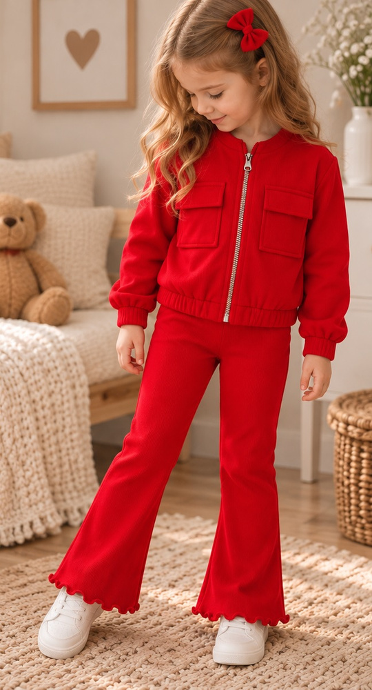 Mamatti DR814 Conjunto deportivo para niña con bomber con cremallera y leggings acampanados de canalé