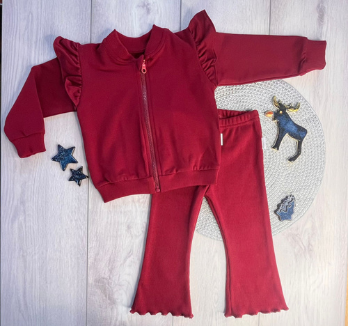 Mamatti's DR03 Chándal Merry Christmas para niña - granate, top con volantes y pantalón de campana