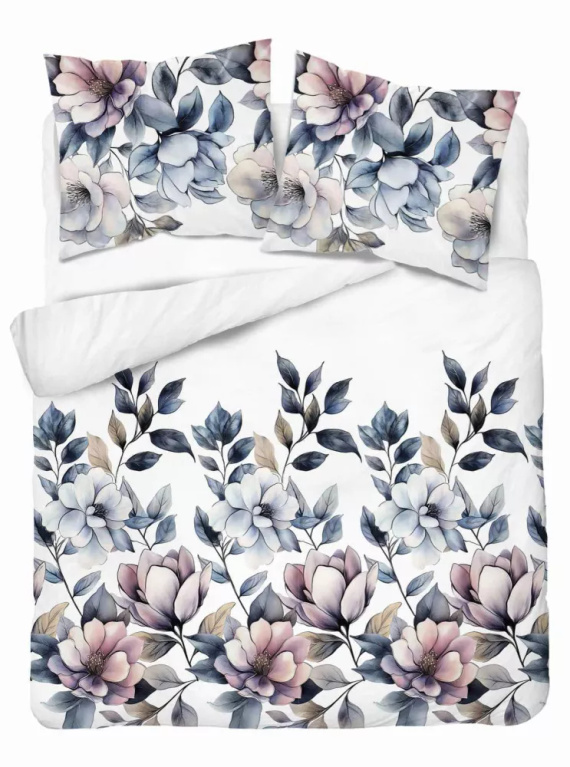 5498 A Ropa de cama de algodón blanco con flores azul polvo Naturalis- Detexpol