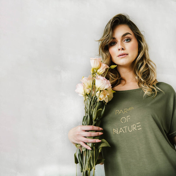 Pijama Natura Mujer manga corta, pantalón 3/4 Moda Italiana - caqui