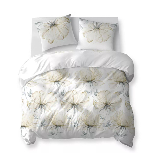5770 B Algodón Bloom Detexpol ropa de cama blanca con grandes flores de color crema - 100% algodón, reversible, producción polaca
