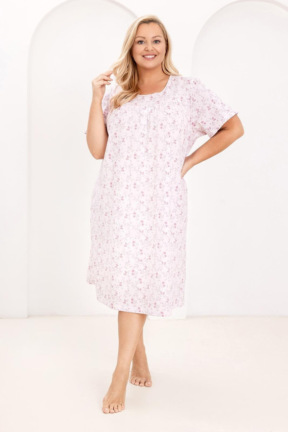 Camisón de señora 018 Regina pink- 100% Algodón de primera calidad, Botones, Cuello arrugado, Dormir confortable cada noche