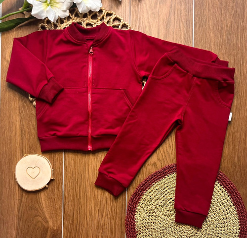 Mamatti DR920 chándal infantil de algodón burdeos con sudadera con cremallera y cuello alto, pantalones con bolsillos