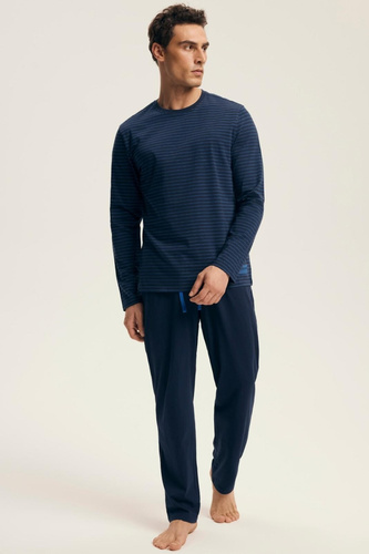 Pijama para hombre Premium 43455 New Henderson azul marino - algodón, manga larga, confección elegante