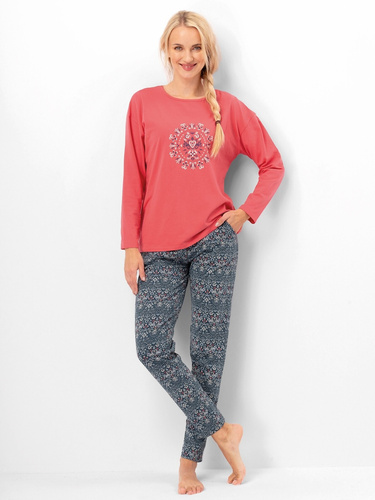 Pijama de señora Key LNS 703 de algodón coral, manga larga, elegante