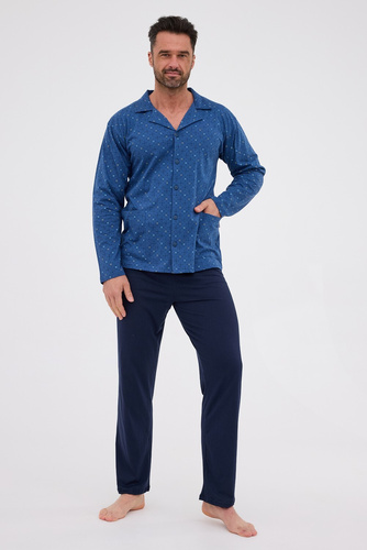 114/78 Pijama de hombre Cornette | Delantero abierto, 100% algodón, cuello y bolsillos