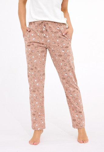 690/46 Cornette pantalón de pijama beige para mujer - algodón, bolsillos, comodidad y estilo