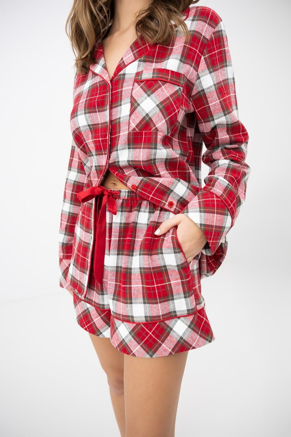 Sensis Clariel Pijama de Mujer de Franela 100% Algodón Cuadro Rojo
