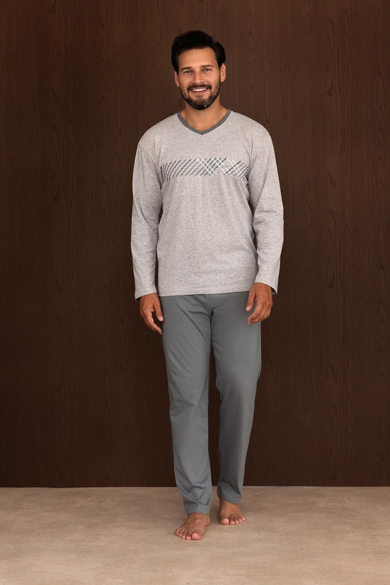 Pijama para hombre Regina 6010 100% algodón manga larga cómoda para todo el año gris