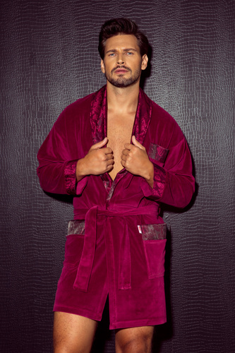 866 Noble Albornoz de terciopelo para hombre De Lafense - corto, elegante, algodón - burdeos