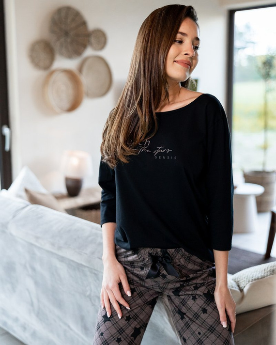 Sensis Reach For The Stars Pijama de mujer - negro-marrón