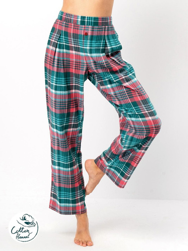 LHE 419 Key pantalón de pijama de mujer verde - franela de algodón a cuadros