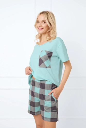 Sandra Pijama señora manga corta, pantalón corto Moda Italiana - turquesa claro