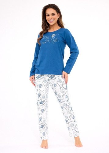 Pijama de mujer 655/442 Day&Night - algodón, manga larga, cómodo y elegante, azul