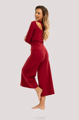 Pijama Zen granate - elegante pijama de algodón de manga larga, pantalón 7/8 de largo