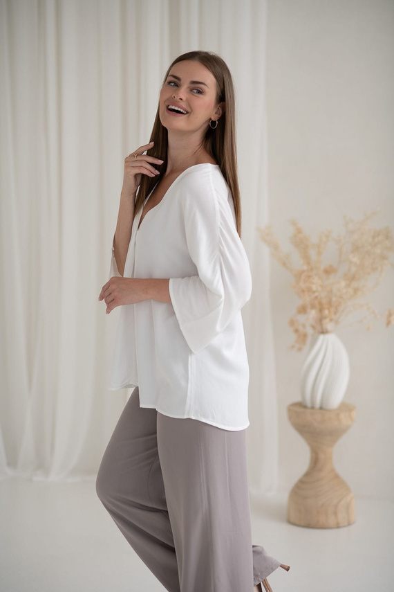 Mamafullness Blusa de lactancia Milk&Love blanca - viscosa, manga 3/4, oversize