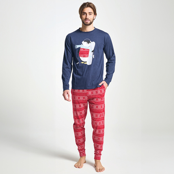 Albano Pijama de hombre Sorbetto azul - Navidad, con pingüino