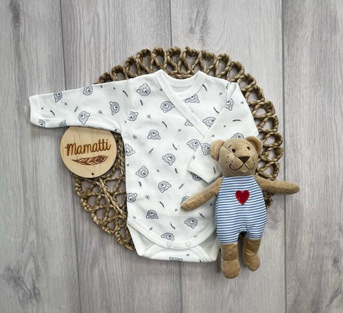 BD16426 Mamatti Body blanco para bebé manga larga con oso, de algodón, cómodo