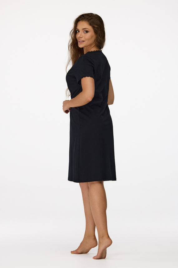 no. 37 Camisón de embarazo Senizo negro - 100% algodón, encaje, manga corta, para la lactancia materna