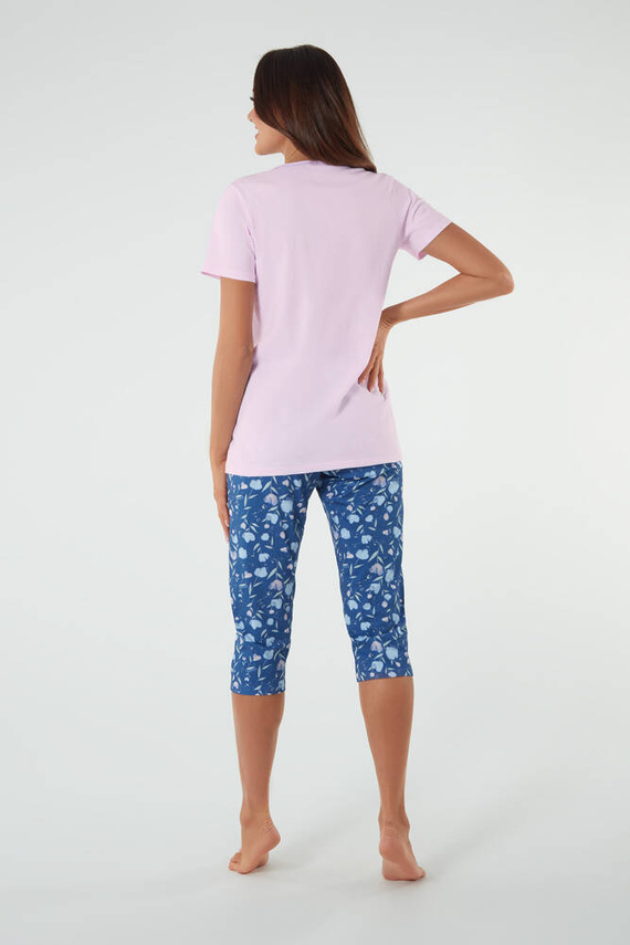 Pijama Señora manga corta, pantalón 3/4 Moda Italiana rosa/estampado