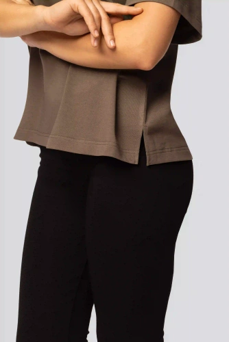 Urban khaki- Camiseta de algodón para mujer, manga corta, corte clásico, a la moda con aberturas | Material de alta calidad, elasticidad