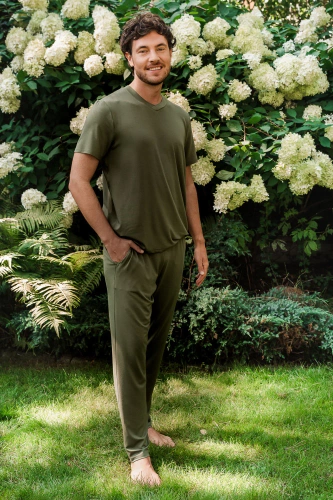 Dallas Pijama de manga corta para hombre, pantalón largo Italian Fashion- caqui